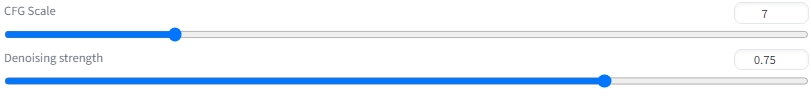 Guidance scale and denoising strength settings